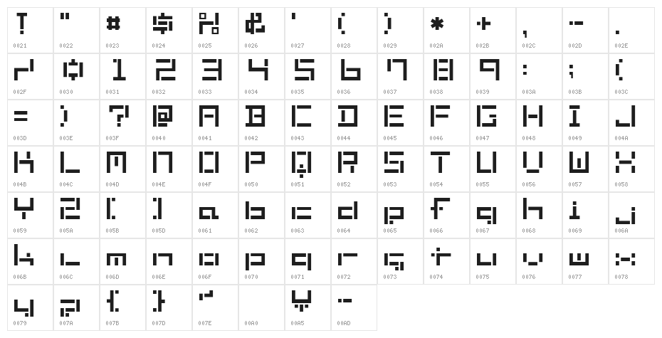 KATACHI Regular E. Character Map
