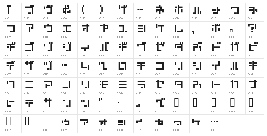KATACHI RegularJ Character Map
