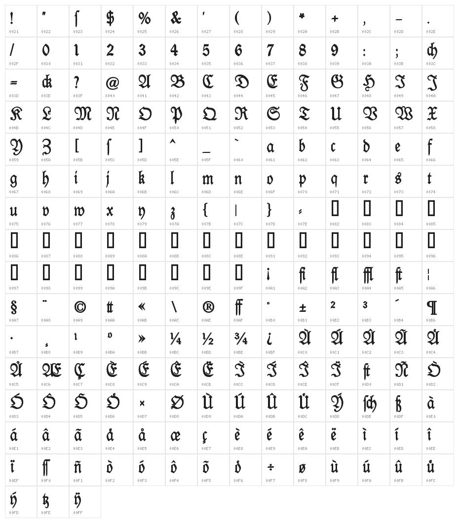 Kabinett-Fraktur Halbfett Character Map