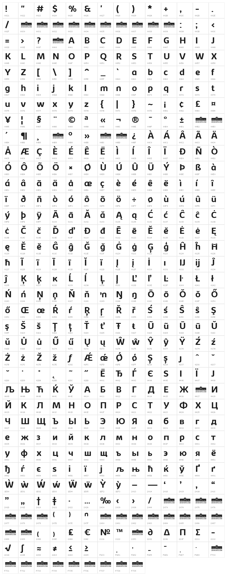 Kabrio-Bold Character Map