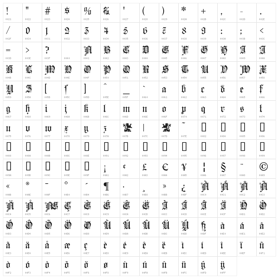 KaiserzeitGotisch Character Map