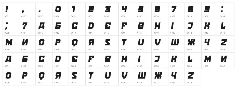Kalinka Italic Character Map