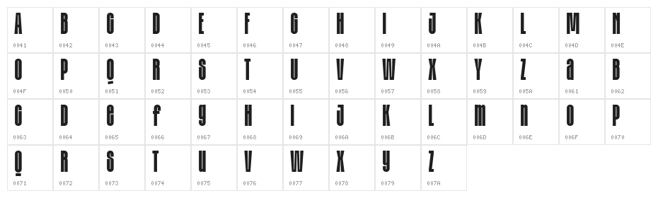 Kallina CondensedDEMO Regular Character Map