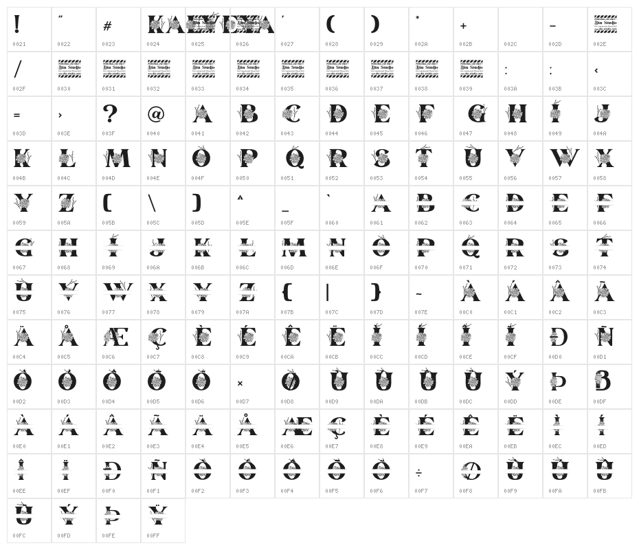 Kalveya Personal Use Character Map