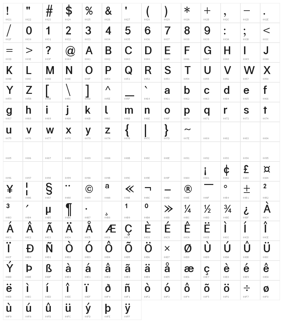 Kalypsa Medium Character Map
