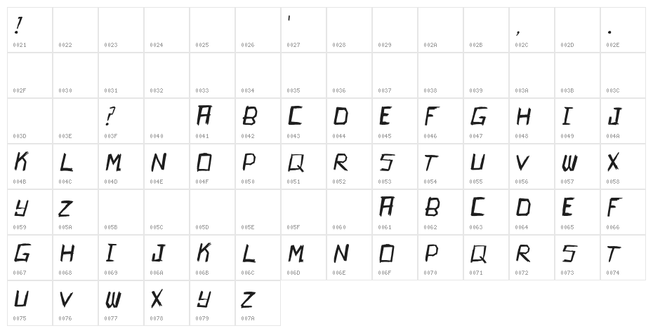 Kamikaze-Regular Character Map