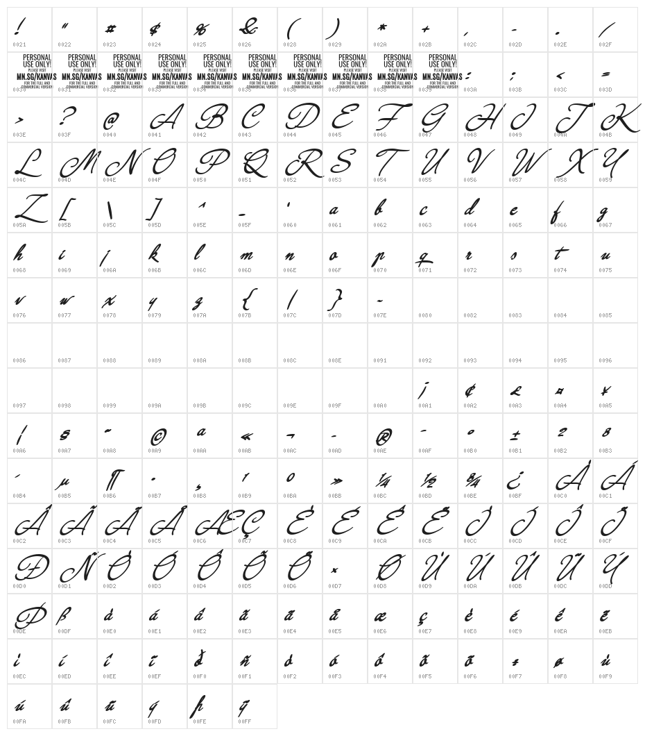 Kanvas Bold PERSONAL USE Character Map
