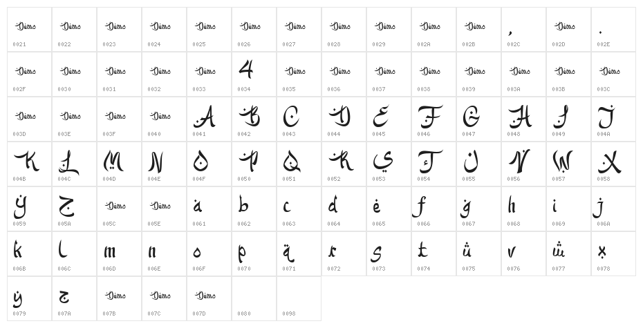 KareemMubarak-DEMO Regular Character Map