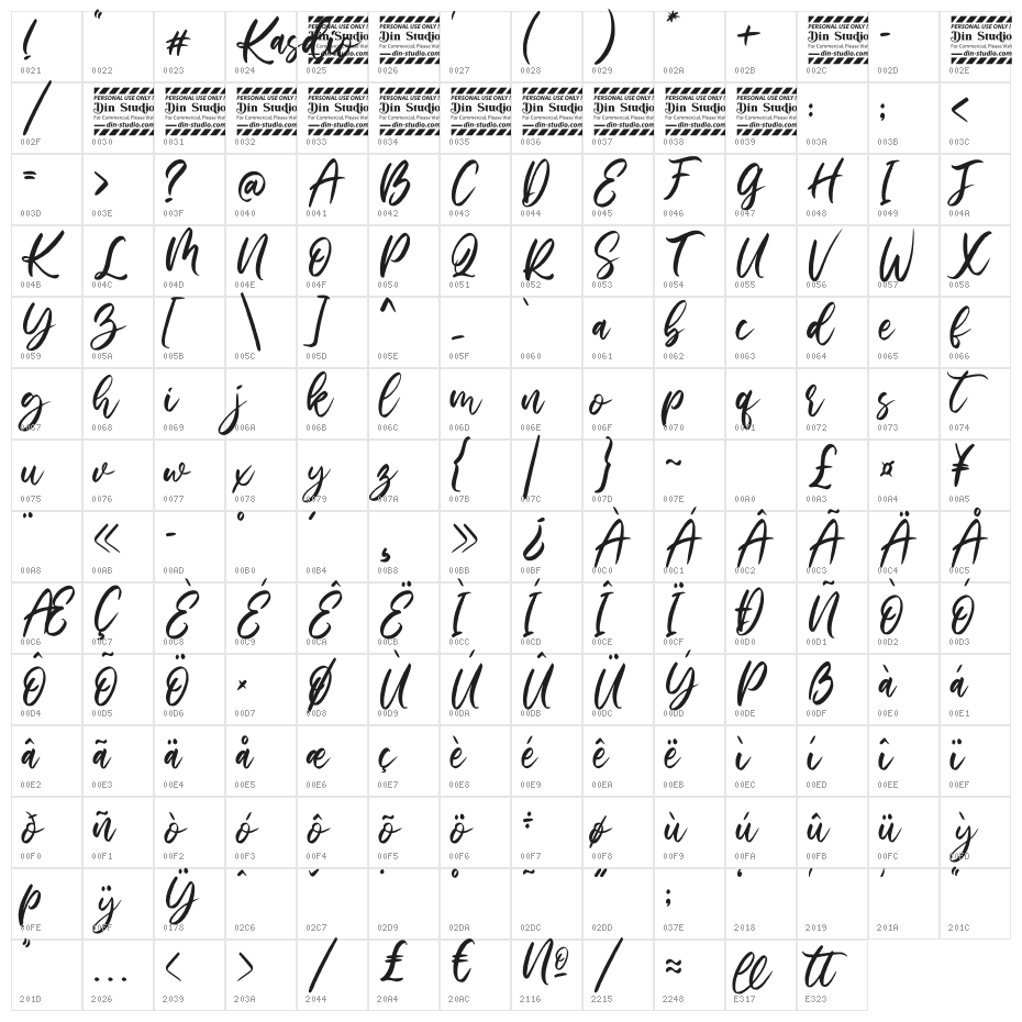 Kasdio Personal Use Character Map