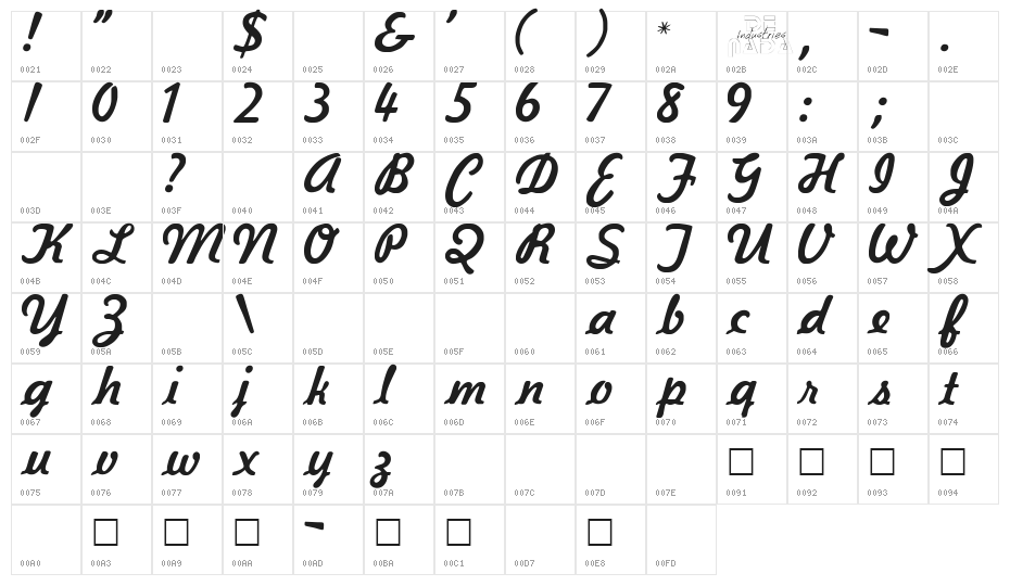 KavalerKursive Regular Character Map