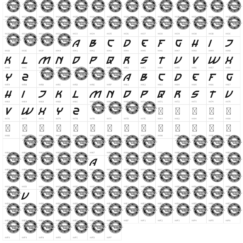 Kawaguchi Demo Bold Italic Character Map