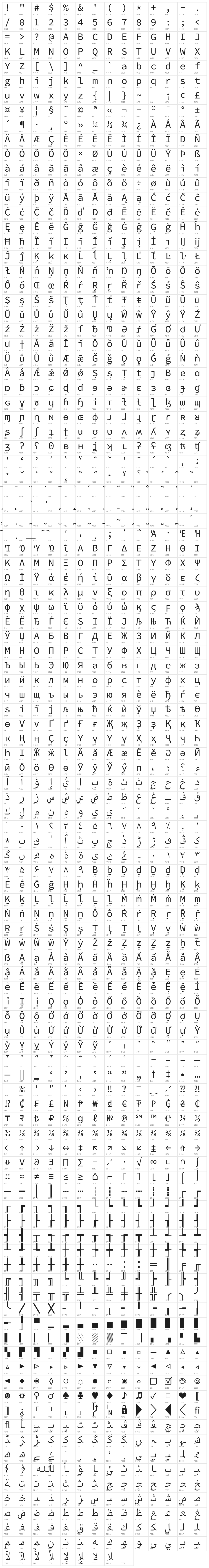 Kawkab Mono Light Bold Character Map