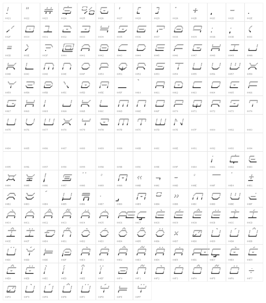 Kaylon Gradient Italic Character Map