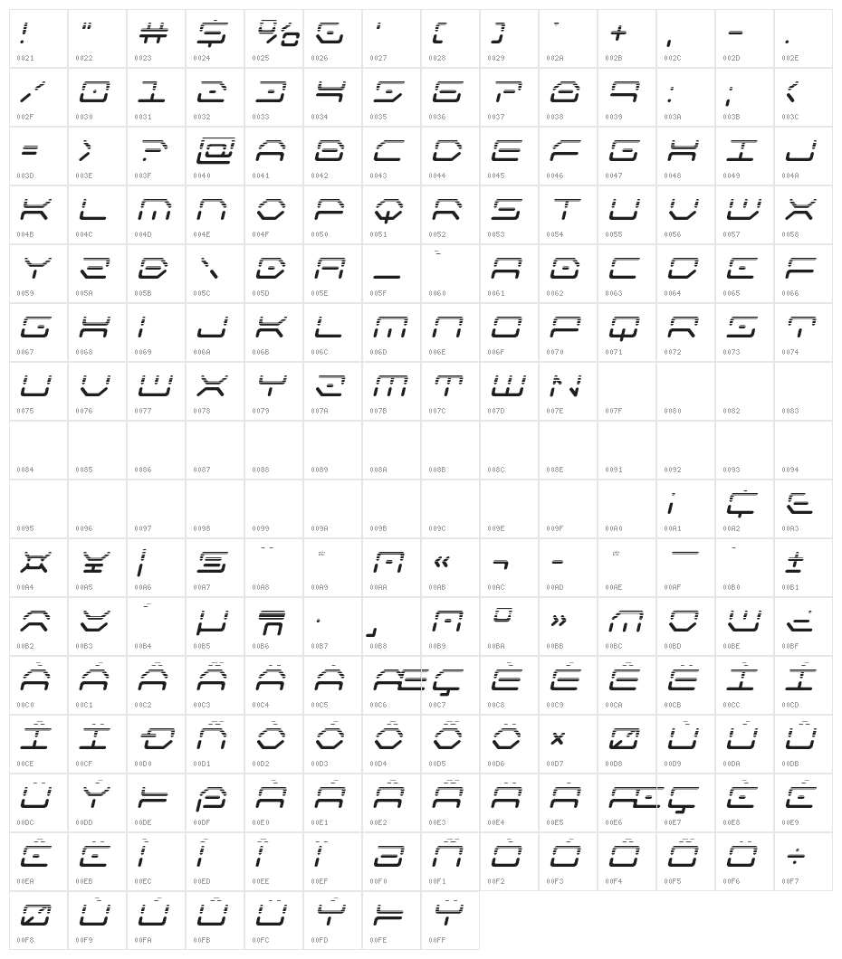 Kaylon Halftone Italic Character Map
