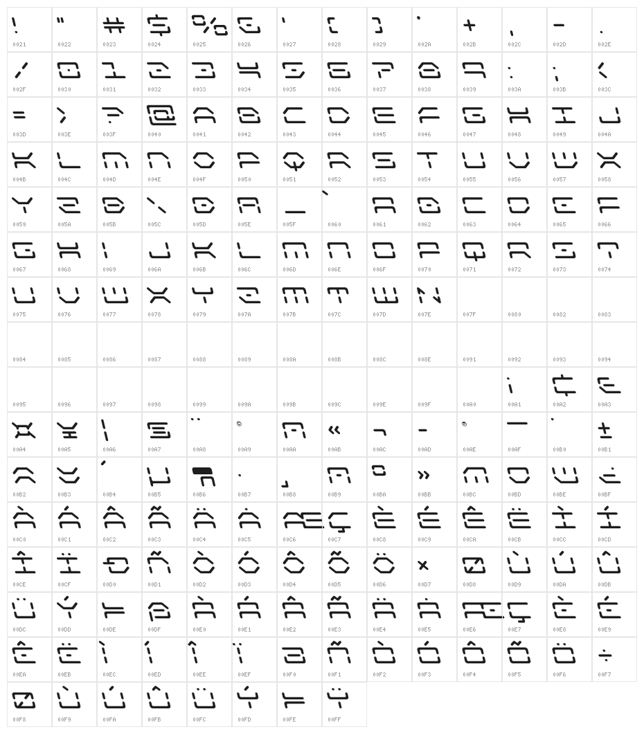 Kaylon Leftalic Character Map