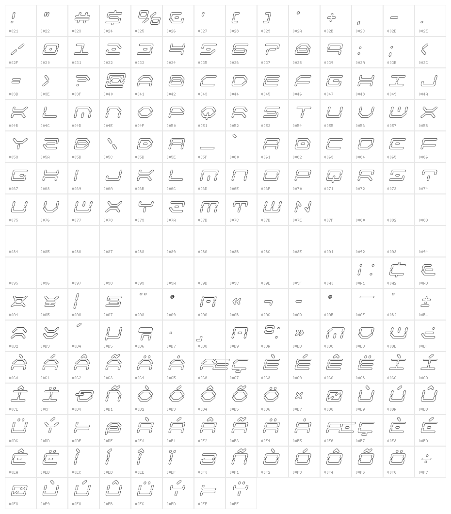 Kaylon Outline Italic Character Map