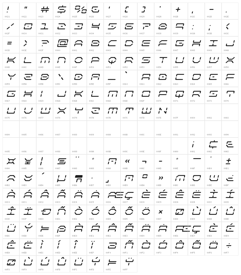 Kaylon Title Italic Character Map