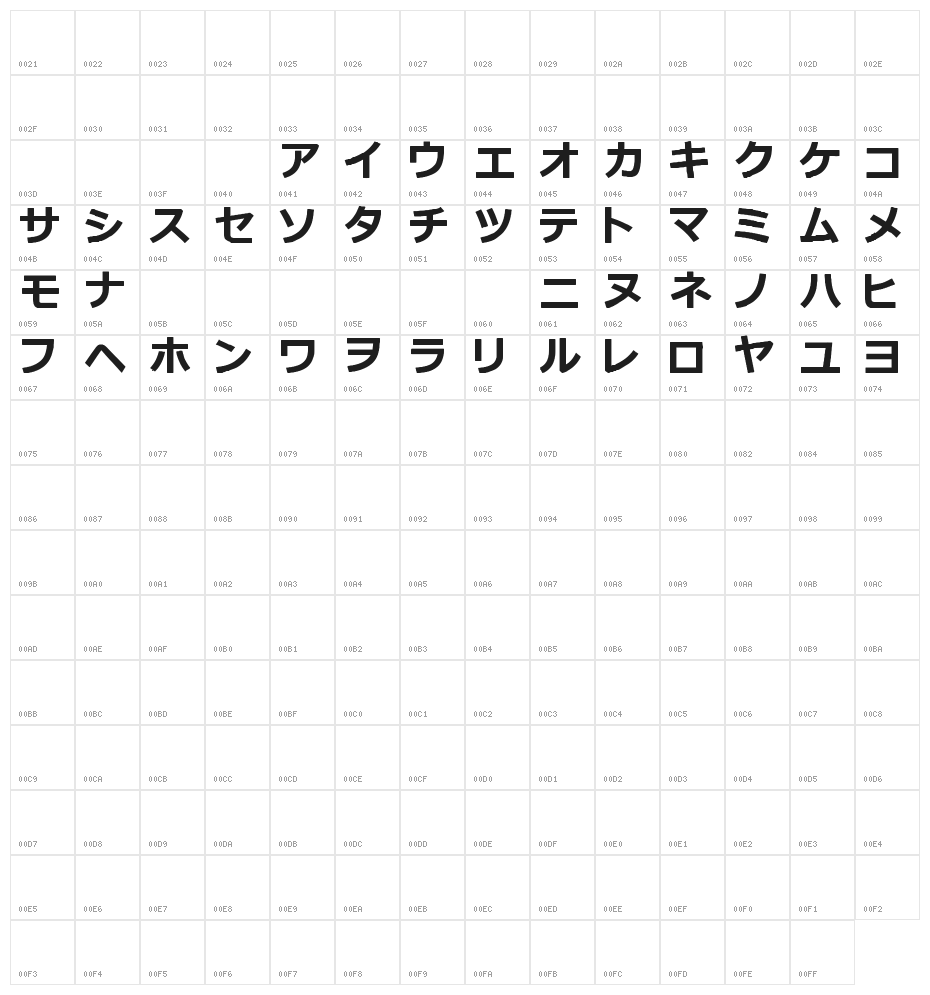 katakana tfb Character Map