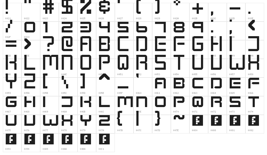 Kenney Space Regular Character Map