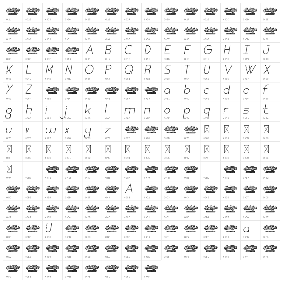 Kent Corner Demo Italic Character Map