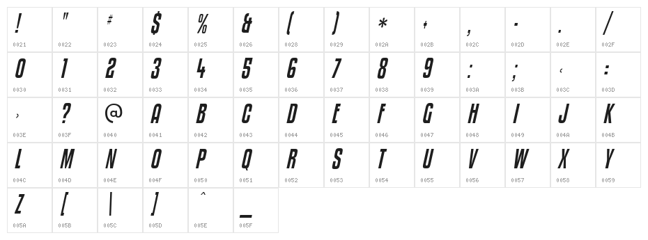 KenyanCoffee-Italic Character Map