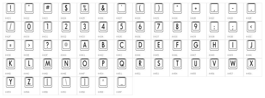Keyboard KeysCn Condensed Character Map