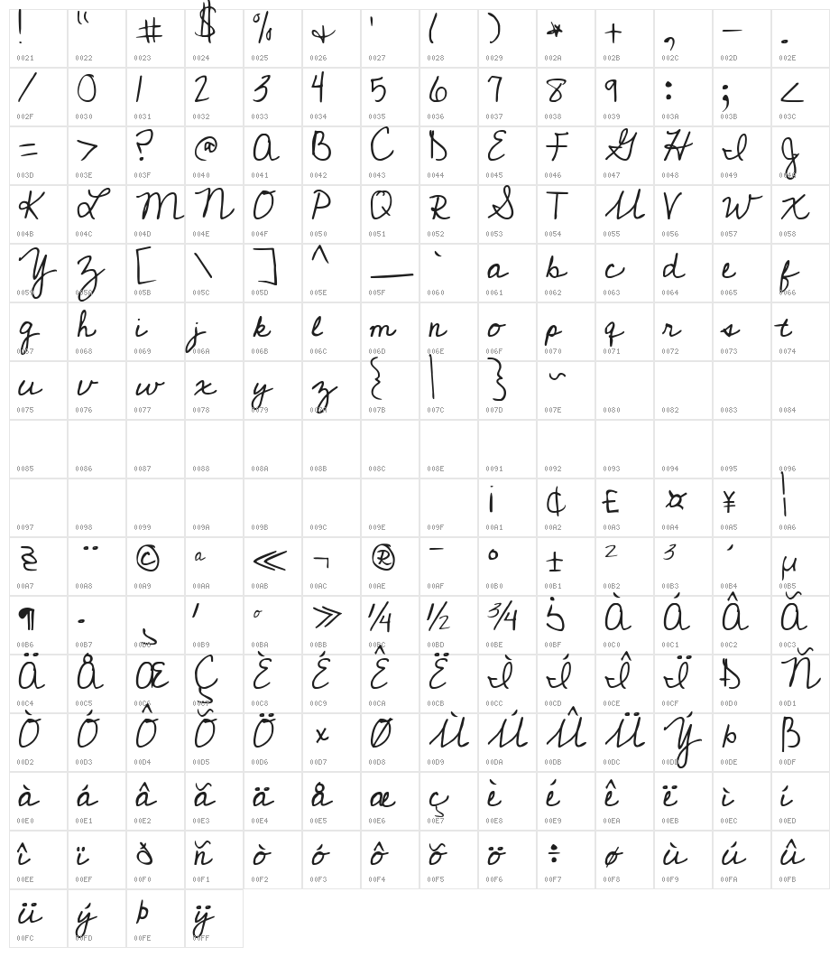 KG Cedarville Pnkfun1 Cursive Character Map