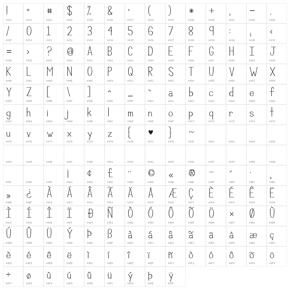 KG Compassion Regular Character Map