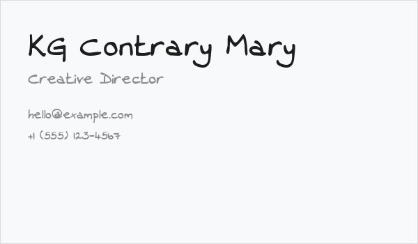 KG Contrary Mary Business Card