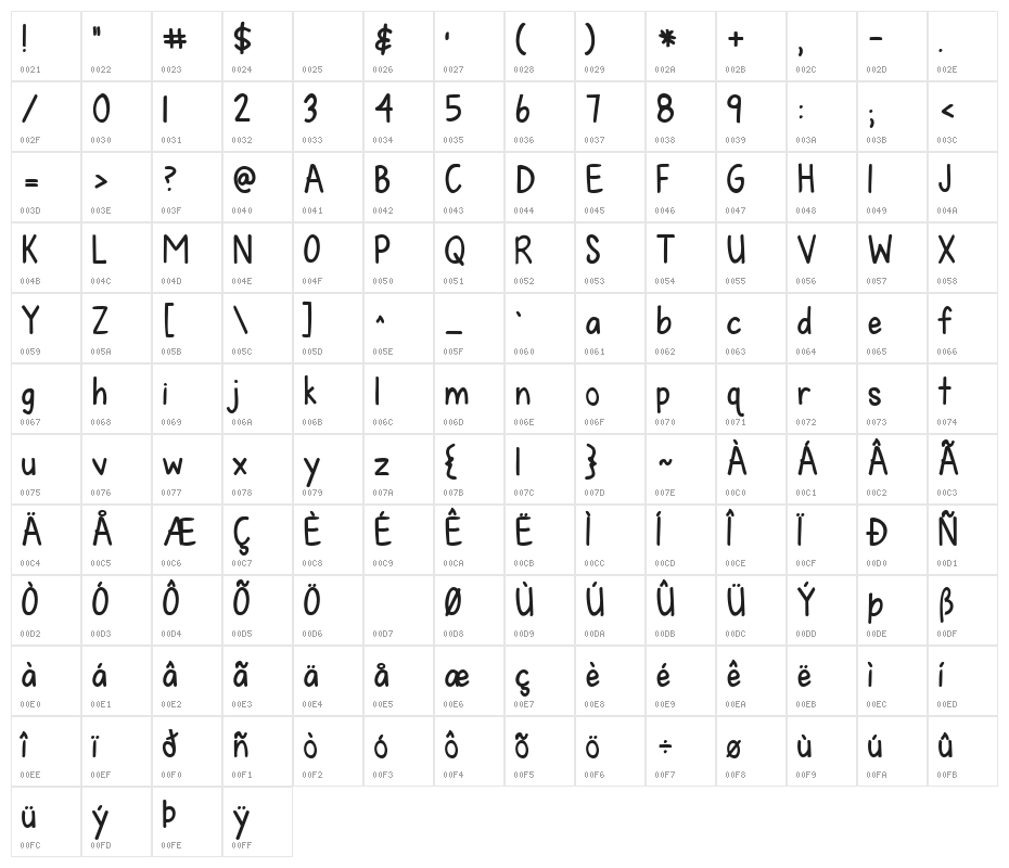 KG Fall For You Bold Character Map