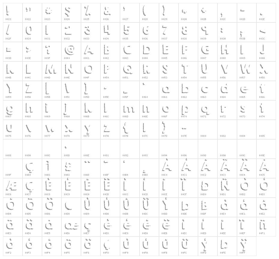 KG HAPPY Shadows Character Map