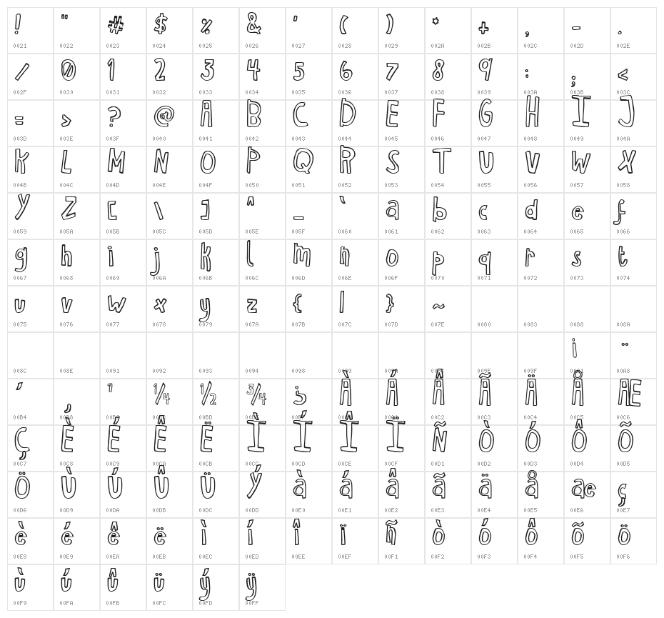 KG Havent Slept in Two Days Bold Character Map