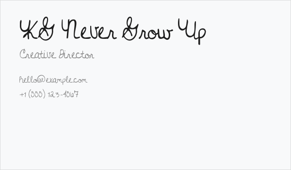 KG Never Grow Up Business Card