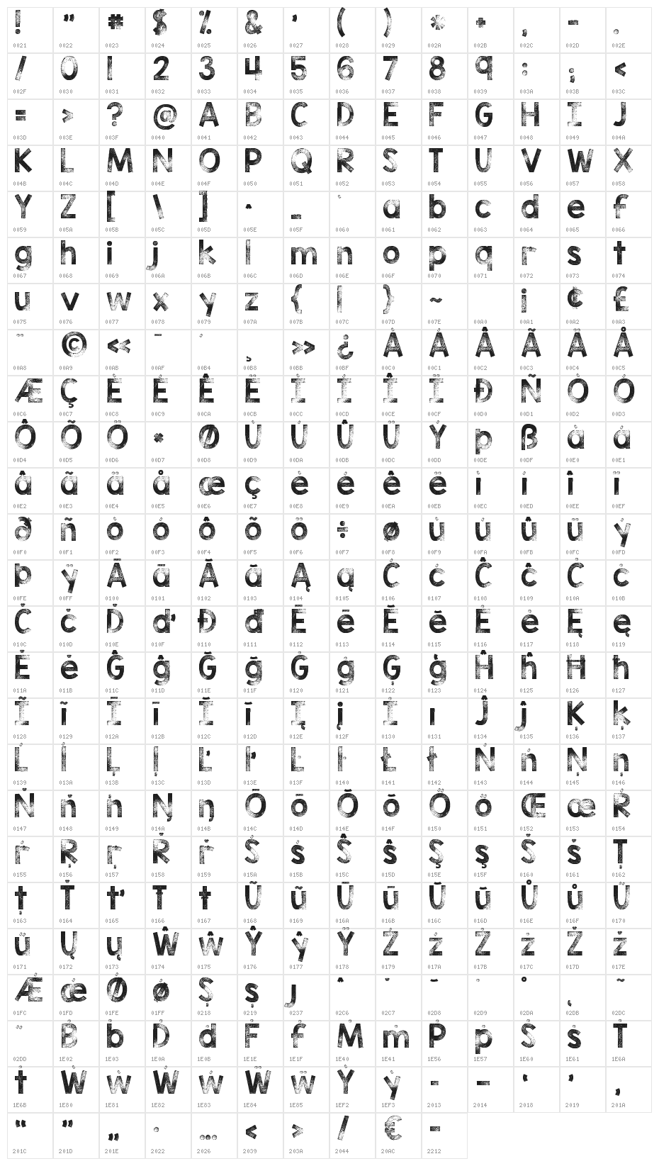 KG TRIBECA STAMP Character Map