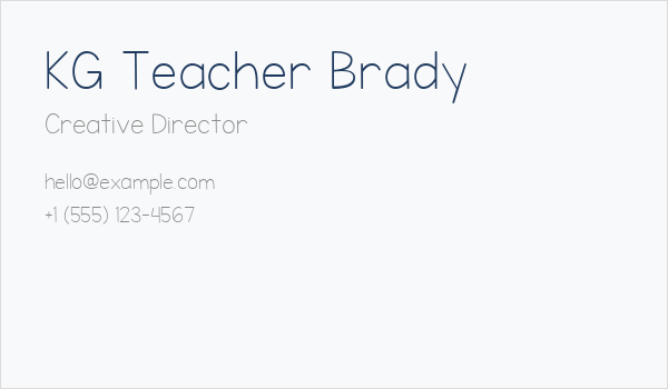 KG Teacher Brady Business Card