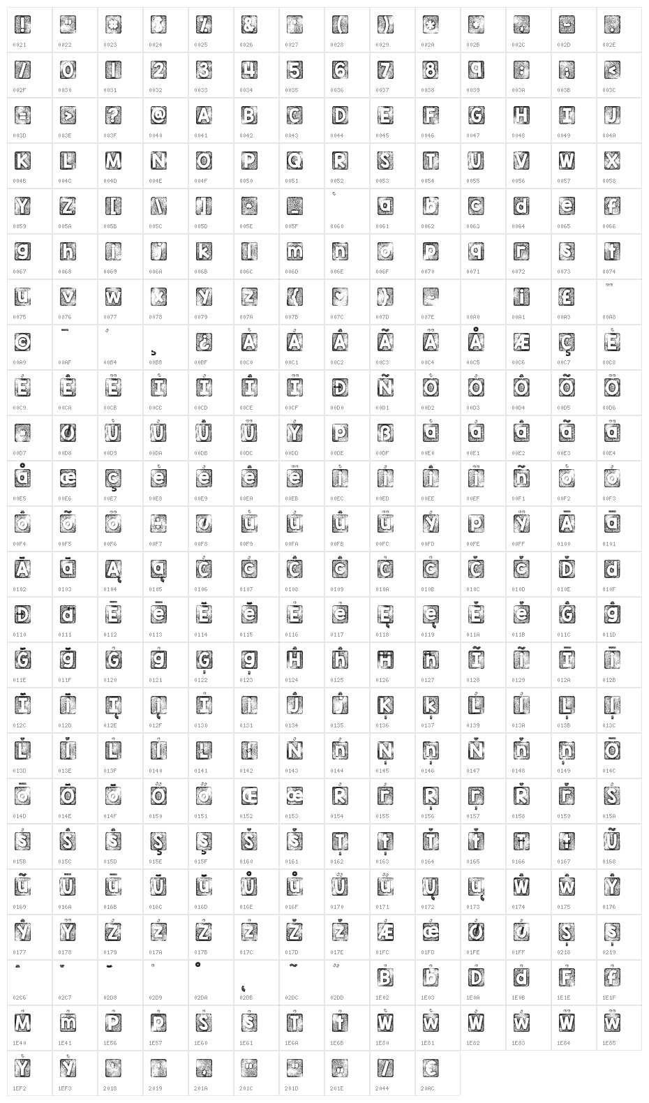KG Thank You Stamp Character Map