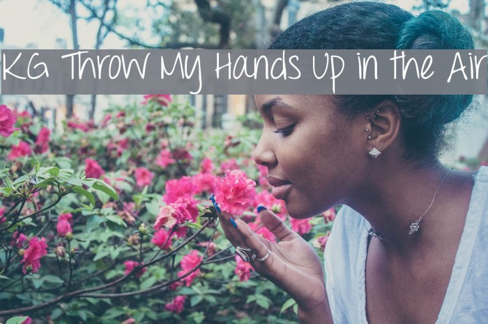 KG Throw My Hands Up in the Air Font examples