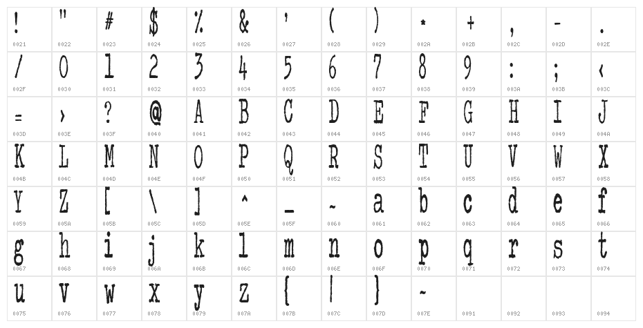 KG colour me purple Character Map