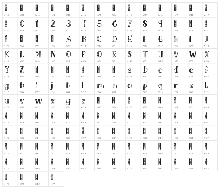 KH Prickles Demo Regular Character Map