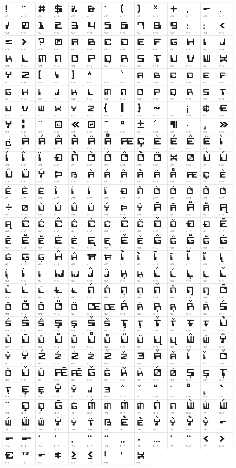 KHData Regular Character Map