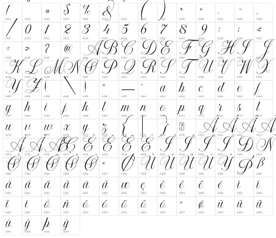 Khatija Calligraphy Character Map