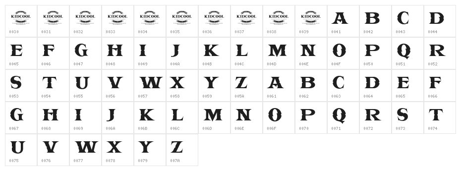 KIDCOOL DRAGON Character Map