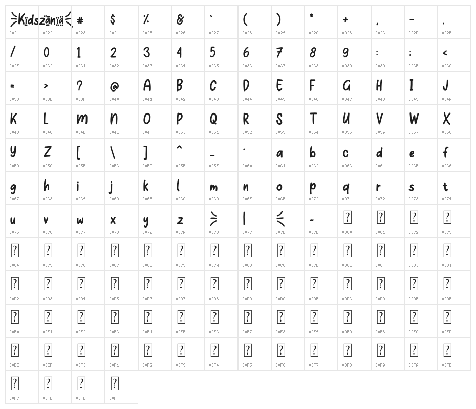 KIDSZANIA DEMO Character Map