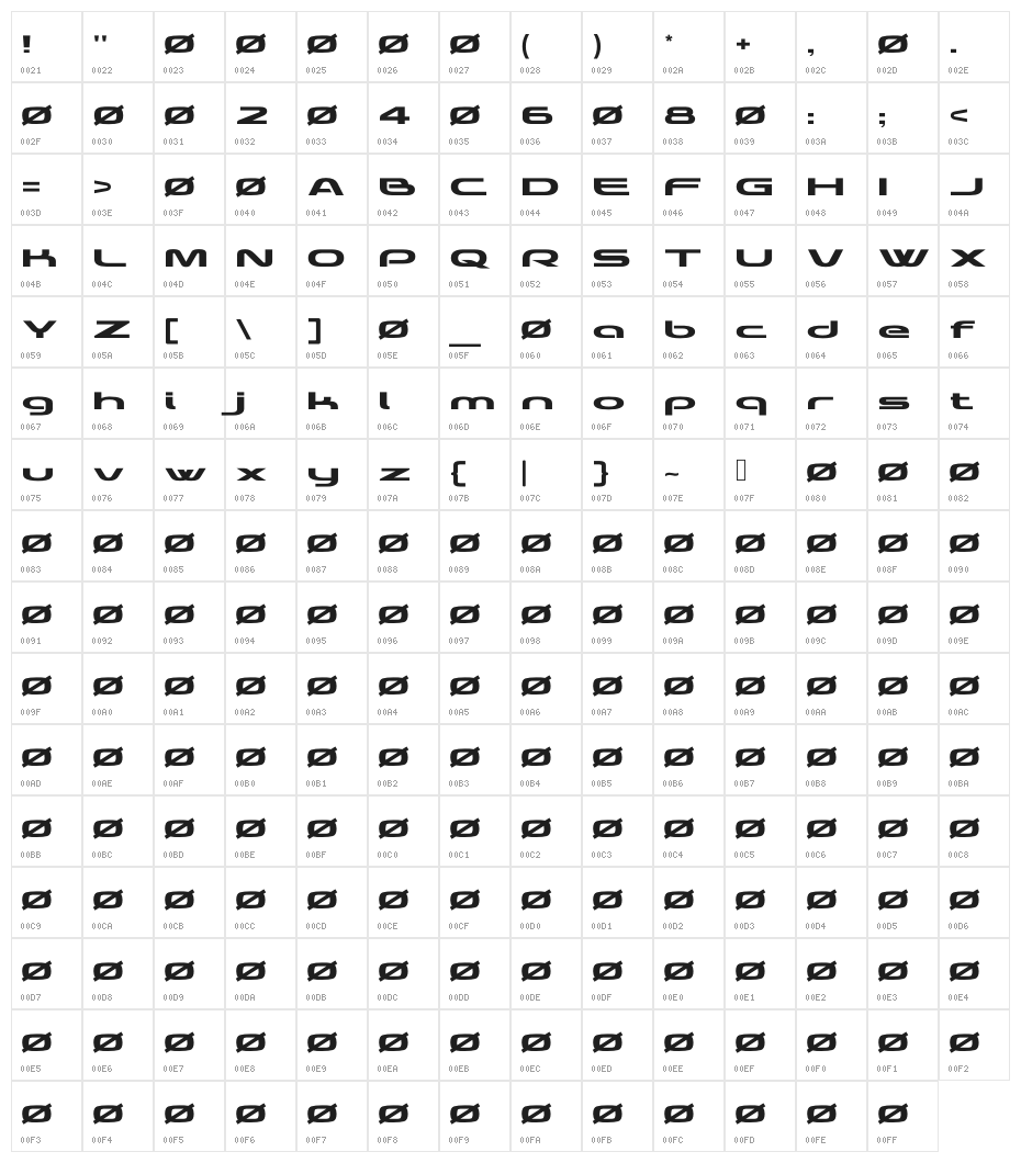 KIQ Bold Demo Character Map