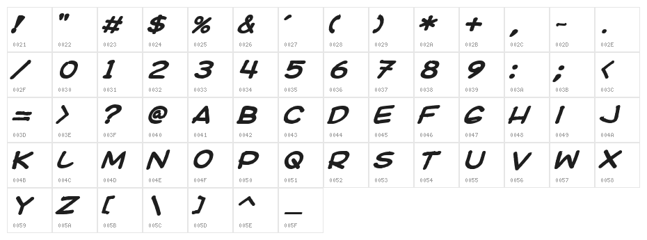 Ki Comic BoldItalic Character Map