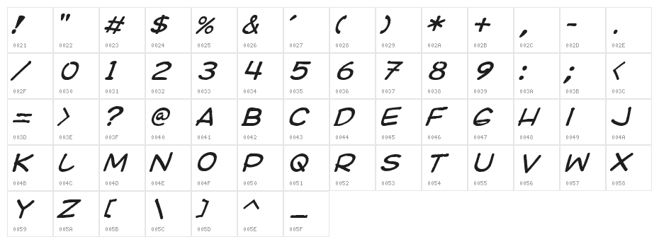 Ki Comic Italic Character Map