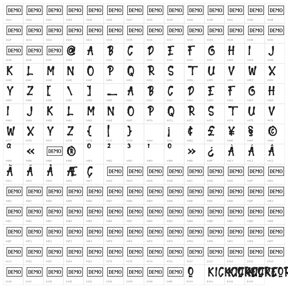 Kickcore Character Map