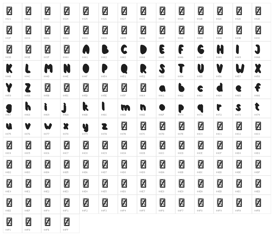 KiddosyFree-ExtrudeRight Character Map