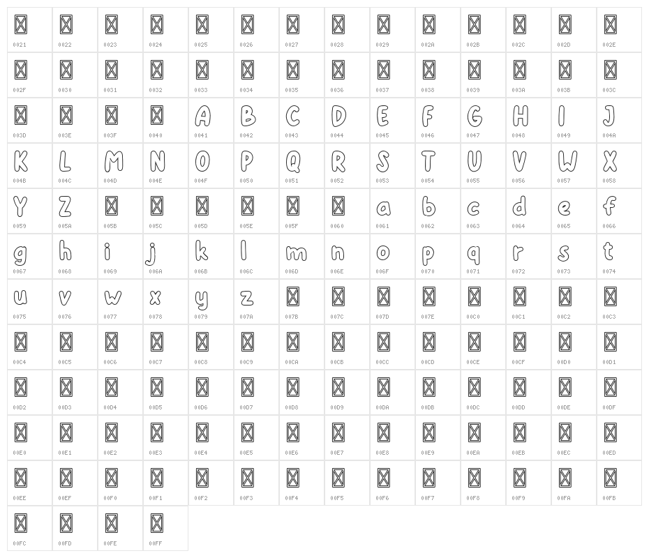 KiddosyFree-Outline Character Map