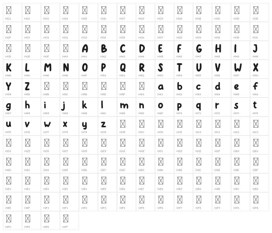 KiddosyFree-Regular Character Map